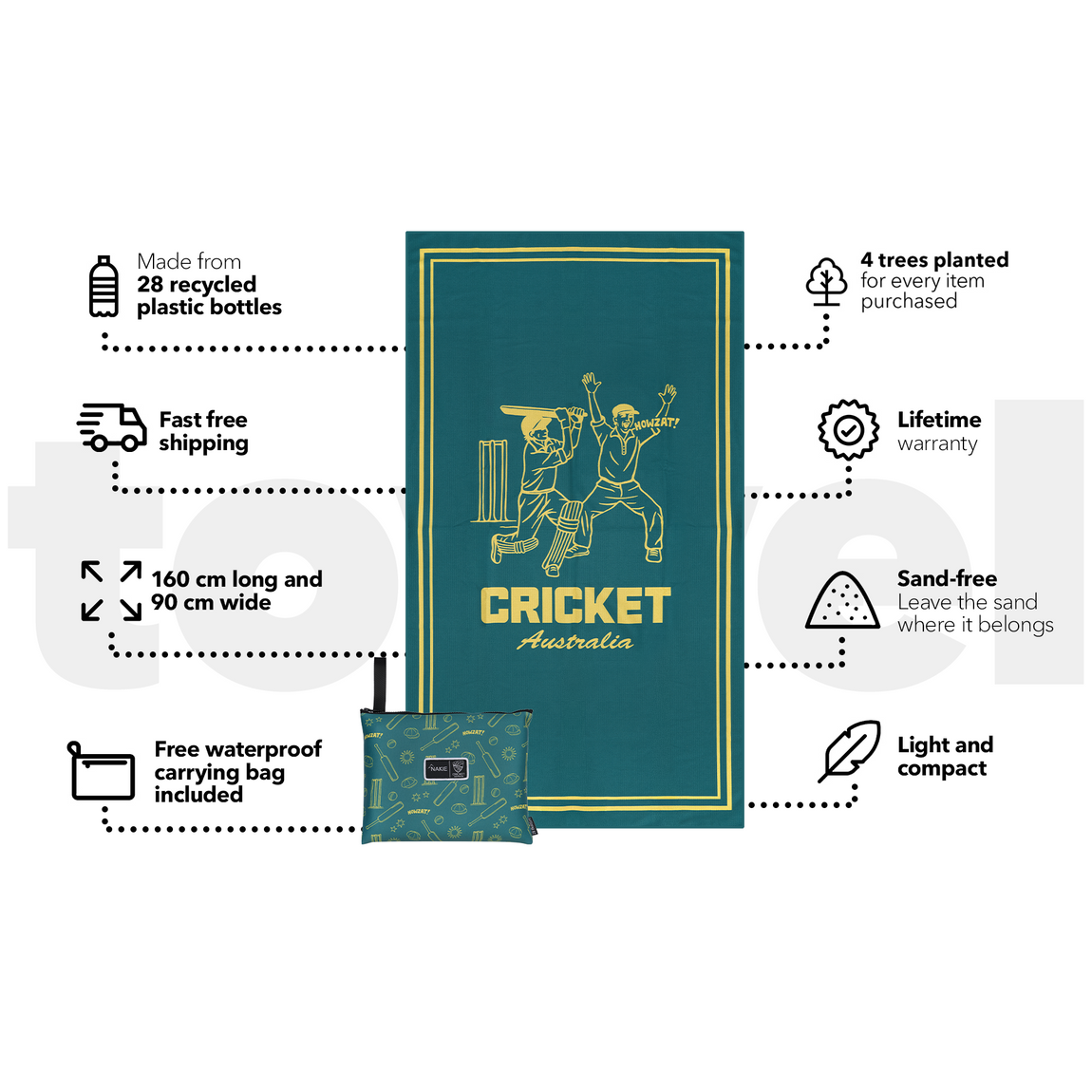 Cricket Australia - Recycled Sand Free Beach Towel