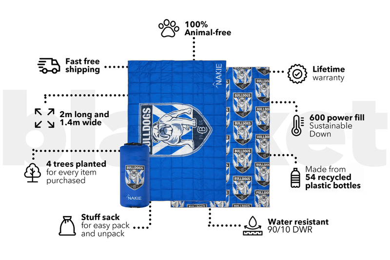 Bulldogs - NRL Sustainable Down Puffy Blanket | Made From 100% Recycled ...