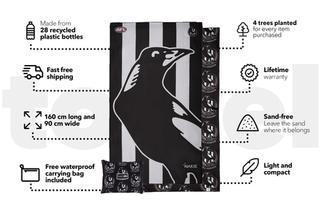Collingwood Magpies - AFL Recycled Sand Free Beach Towel