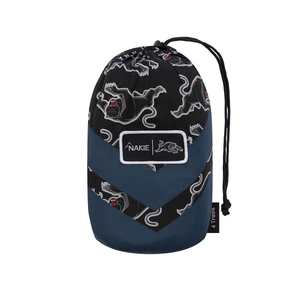 Nakie NRL recycled hammock in black and navy with dragon print pattern and drawstring straps
