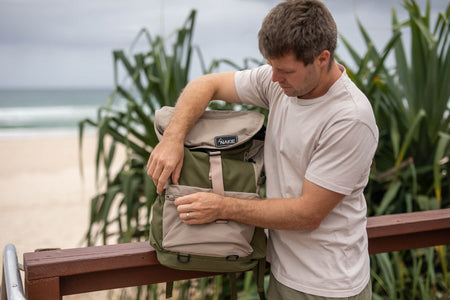 beach travel backpack Olive Green - Recycled Travel Backpack | Made From 100% Recycled Material