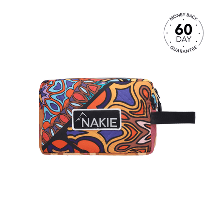 Studio shot presenting Nakie's toiletry bag, highlighting its durable construction and eco-friendly design, perfect for organizing essentials on outdoor adventures